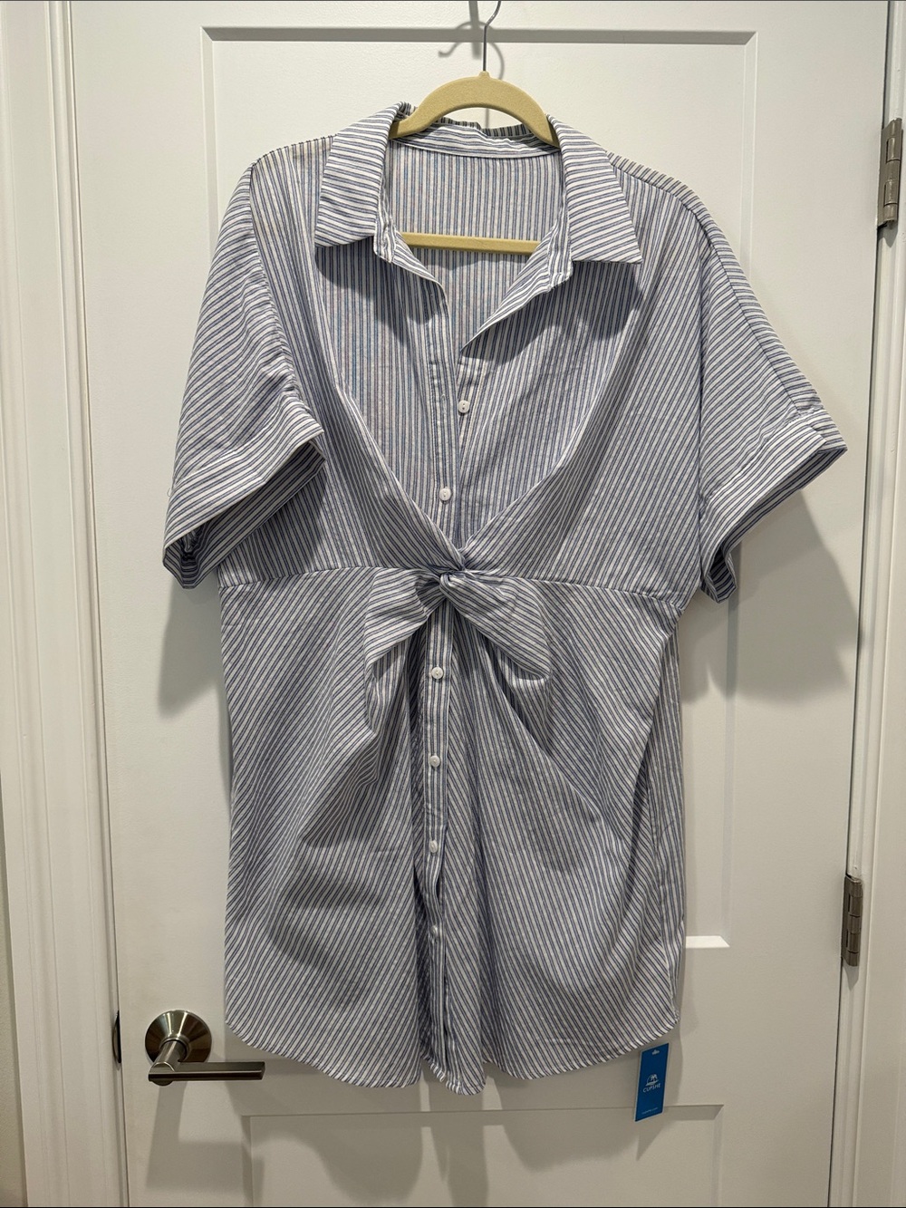 Blue Stripe Tie-Front Shirt-Dress - Classic Casual